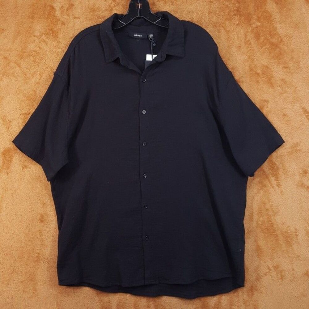 HEDGE Shirt Mens XXL Black Button Up 100% Cotton Gauze Lightweight Casual